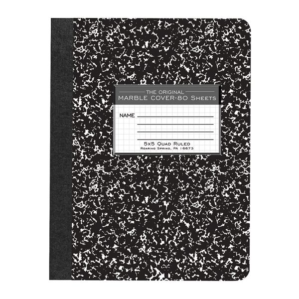 Composition Book, 5x5 Graph, 80 Sheets, 9.75" x 7.5", Black Marble