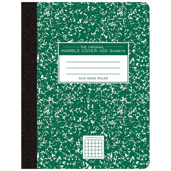 Composition Book, 5x5 Graph, 100 Sheets, 9.75" x 7.5", Green Marble