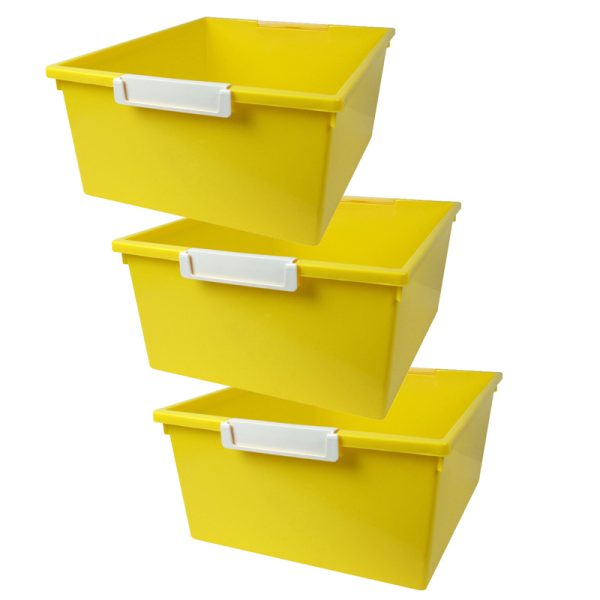 Tattle® Tray with Label Holder, 12 QT, Yellow, Pack of 3