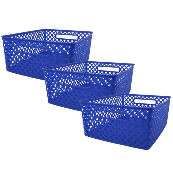 Woven Basket, Medium, Blue, Pack of 3