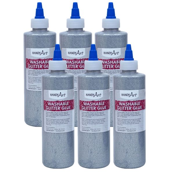 Washable Glitter Glue, 8 oz., Silver, Pack of 6