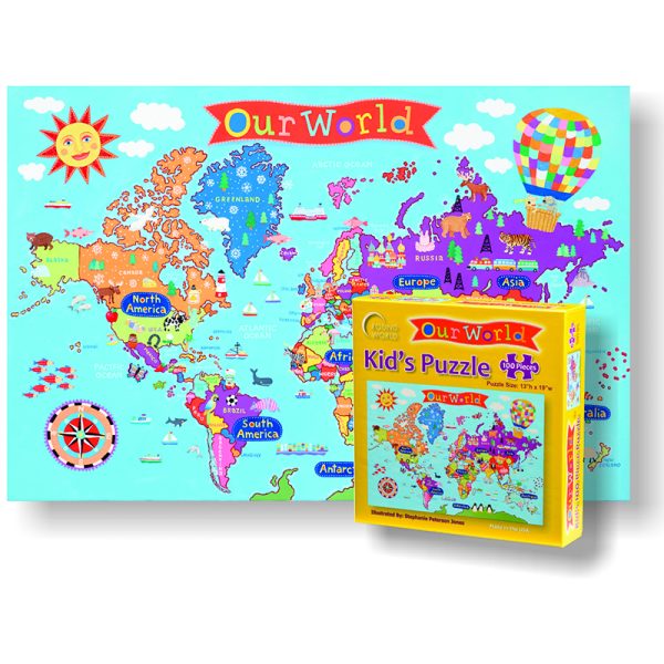 Kid's Jigsaw Puzzle, World, 13" x 19", 100 Pieces