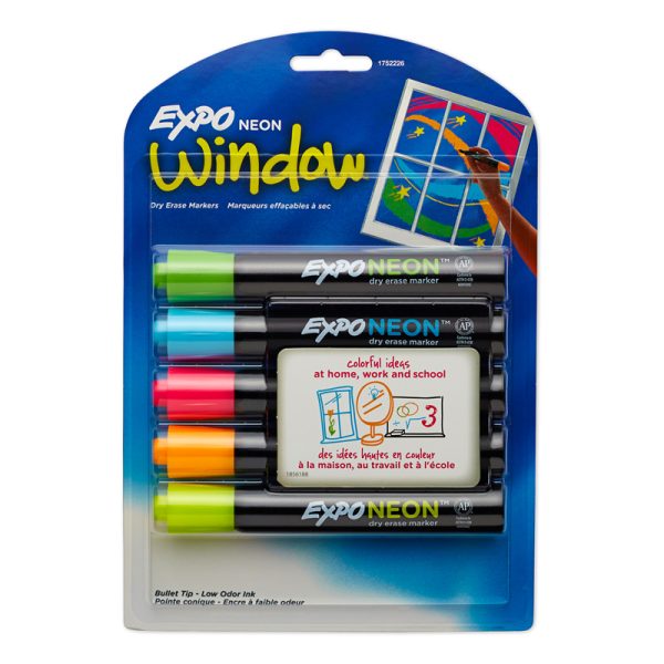 Neon Dry Erase Marker, Bullet Tip, Assorted, Pack of 5