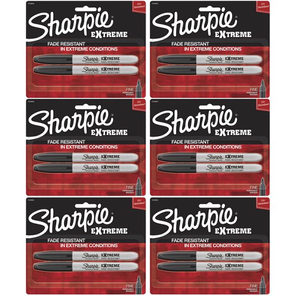 Extreme Permanent Markers, Black, 2 Per Pack, 3 Packs