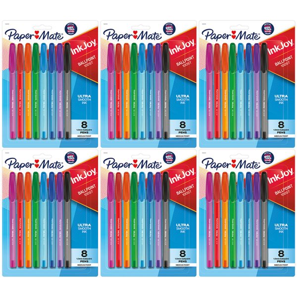 InkJoy 100ST Ballpoint Pens, Medium Point, Assorted Ink, 8 Per Pack, 6 Packs