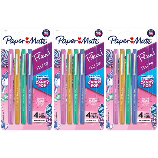 Flair Felt Tip Pens, Medium Point, Candy Pop Pack, 4 Per Pack, 3 Packs