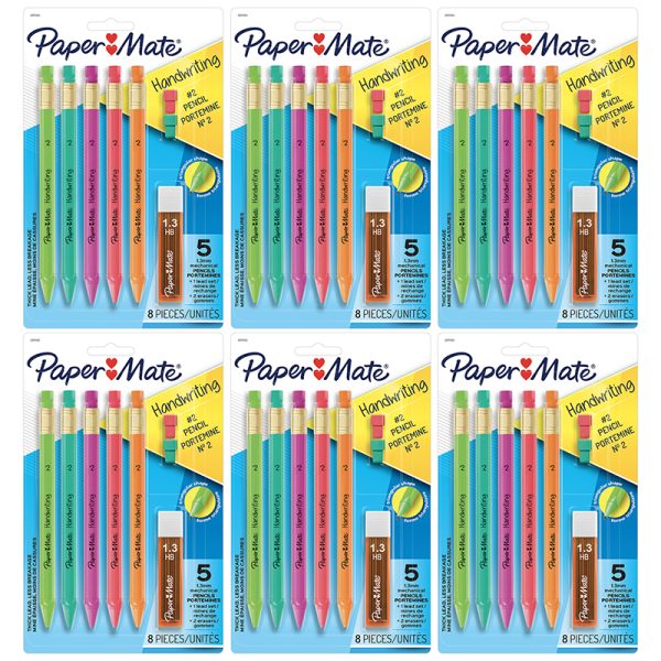 Handwriting Triangular Mechanical Pencil Set with Lead & Eraser Refills, 1.3mm, 5 Per Pack, 6 Packs