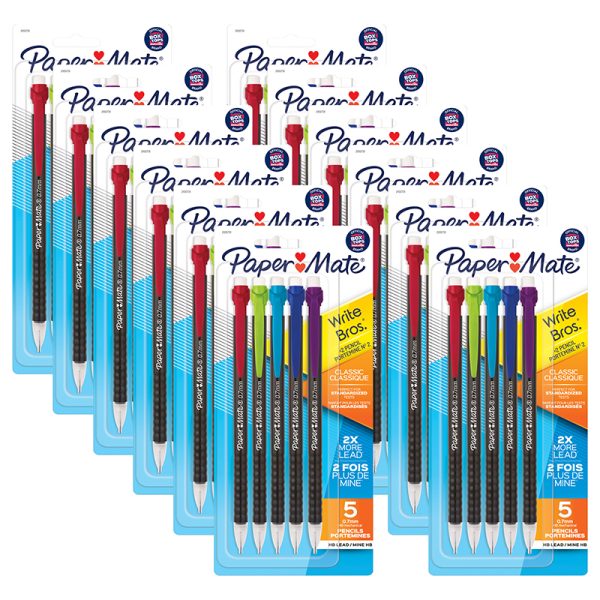 Write Bros® Mechanical Pencil, 0.7mm, Assorted, 5 Per Pack, 12 Packs