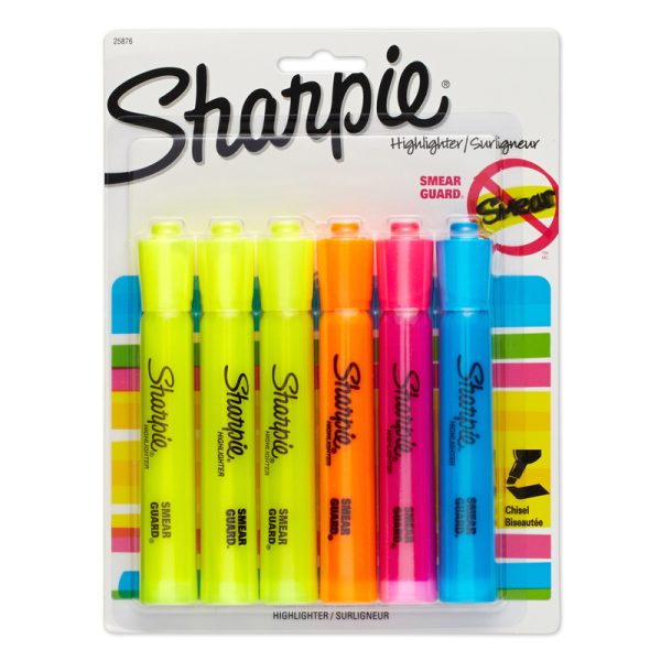 Tank Style Highlighters, Chisel Tip, Assorted Colors, Pack of 6