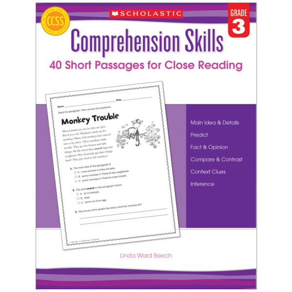 Comprehension Skills: Short Passages for Close Reading Book, Grade 3