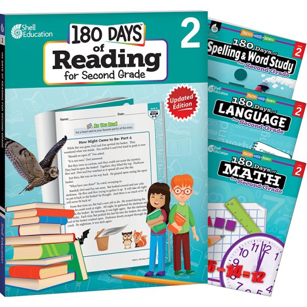 180 Days Reading, Spelling, Language, & Math Grade 2: 4-Book Set