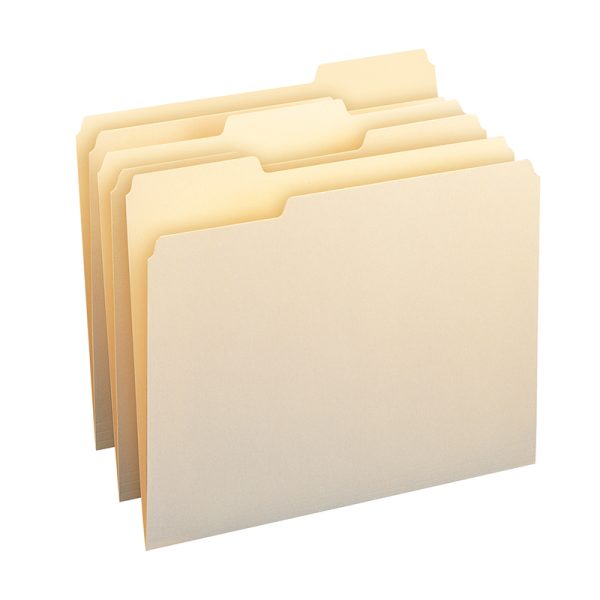 File Folders, 1/3-Cut Tab, Letter, Manila, Box of 100