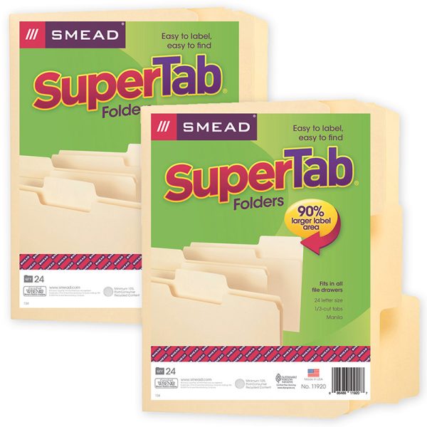 SuperTab® File Folder, Oversized 1/3-Cut Tab, Letter Size, Manila, 24 Per Pack, 2 Packs