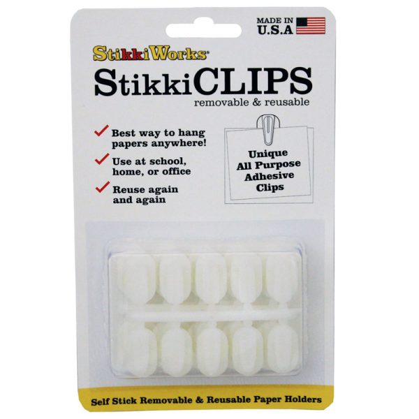 StikkiCLIPS™ Adhesive Clips, White, Pack of 20