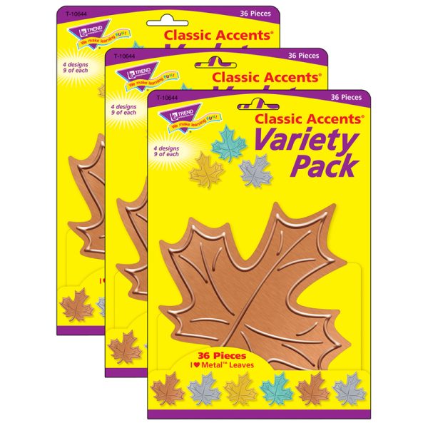 I ♥ Metal™ Leaves Classic Accents® Variety Pack, 36 Per Pack, 3 Packs