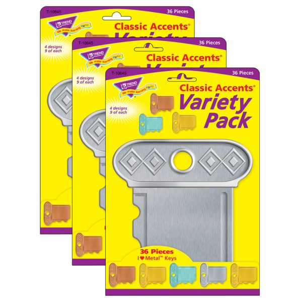 I ♥ Metal™ Keys Classic Accents® Variety Pack, 36 Per Pack, 3 Packs