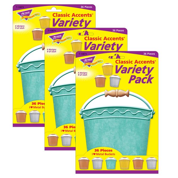 I ♥ Metal Buckets Classic Accents® Variety Pack, 36 Per Pack, 3 Packs