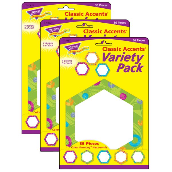 Color Harmony™ Hexa-swirls Classic Accents® Variety Pack, 36 Per Pack, 3 Packs