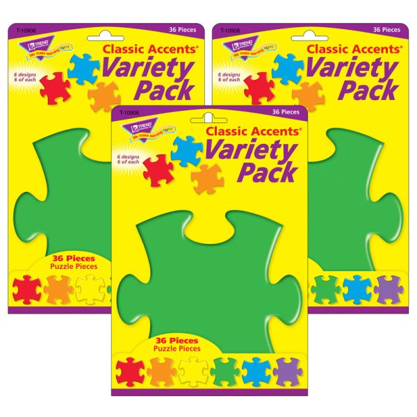 Puzzle Pieces Classic Accents® Variety Pack, 36 Per Pack, 3 Packs