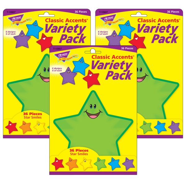 Star Smiles Classic Accents® Variety Pack, 36 Per Pack, 3 Packs