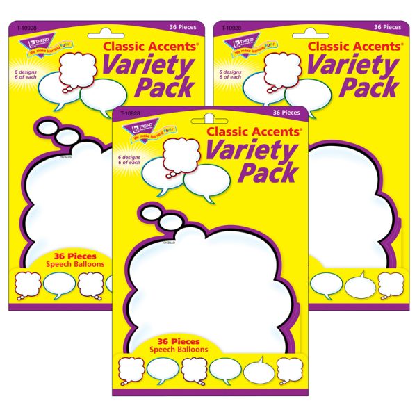 Speech Balloons Classic Accents® Variety Pack, 36 Per Pack, 3 Packs