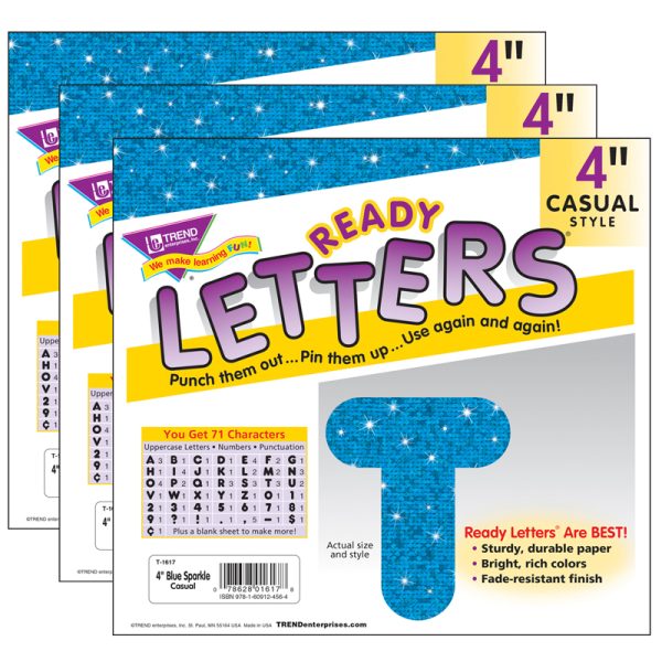 Blue Sparkle 4" Casual Uppercase Ready Letters®, 71 Per Pack, 3 Packs