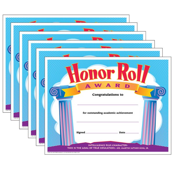 Honor Roll Award Colorful Classics Certificates, 30 Per Pack, 6 Packs