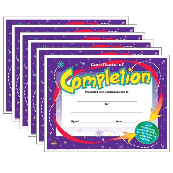 Certificate of Completion Colorful Classics Certificates, 30 Per Pack, 6 Packs