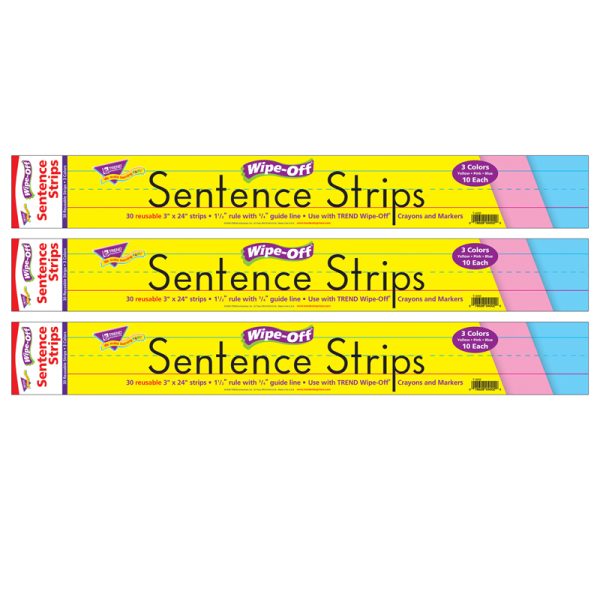 Multicolor Wipe-Off® Sentence Strips, 24", 30 Per Pack, 3 Packs