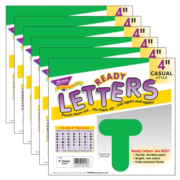 Green 4" Casual Uppercase Ready Letters®, 6 Packs