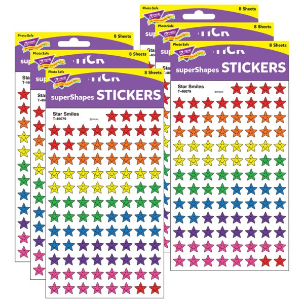 Star Smiles superShapes Stickers, 800 Per Pack, 6 Packs