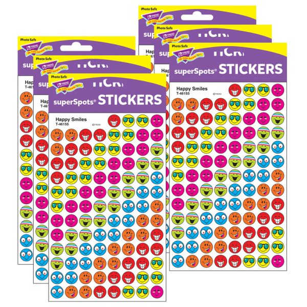 Happy Smiles superSpots® Stickers, 800 Per Pack, 6 Packs