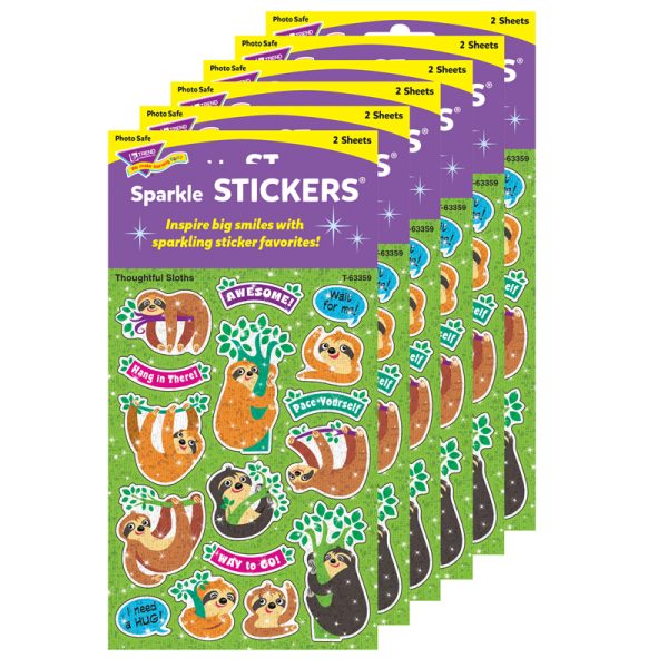 Thoughtful Sloths Sparkle Stickers®, 32 Per Pack, 6 Packs