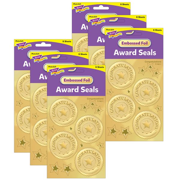 Congratulations (Gold) Award Seals Stickers, 32 Per Pack, 6 Packs