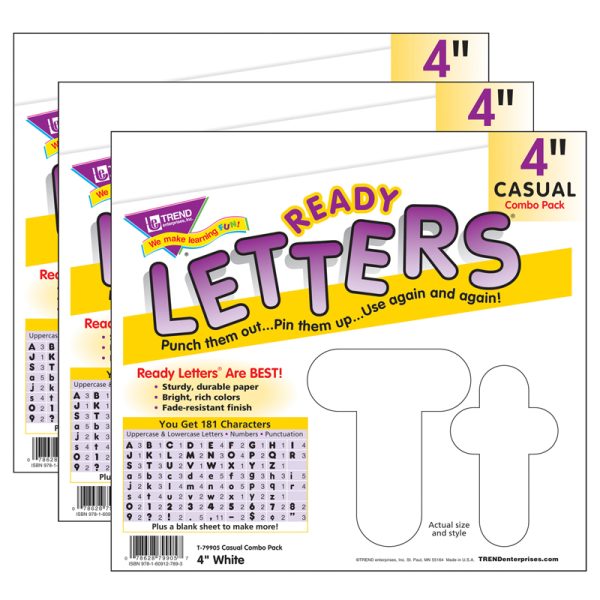 White 4-Inch Casual Uppercase/Lowercase Combo Pack Ready Letters®, 182 Per Pack, 3 Packs