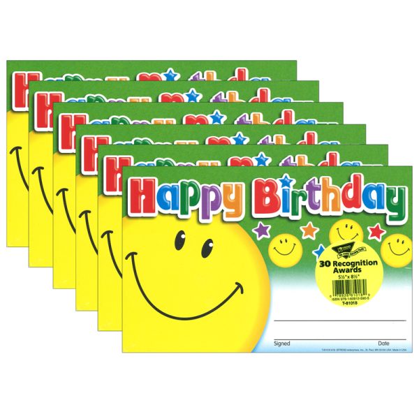 Happy Birthday Smile Recognition Awards, 30 Per Pack, 6 Packs