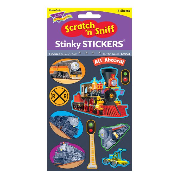 Terrific Trains/Licorice Mixed Shapes Stinky Stickers®, 40 ct.