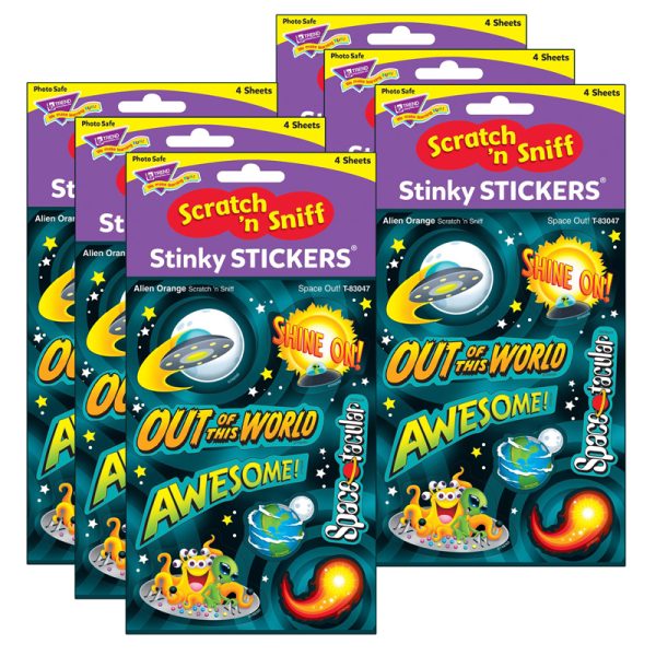 Space Out!/Alien Orange Mixed Shapes Stinky Stickers®, 32 Per Pack, 6 Packs