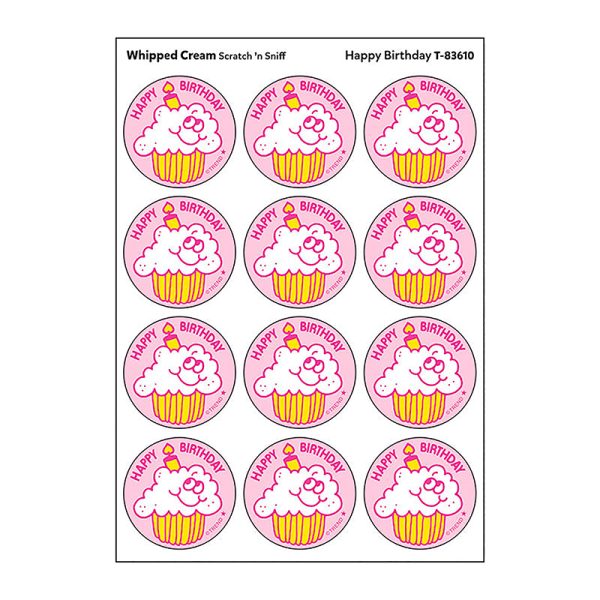 Happy Birthday/Whipped Cream Scented Stickers, Pack of 24