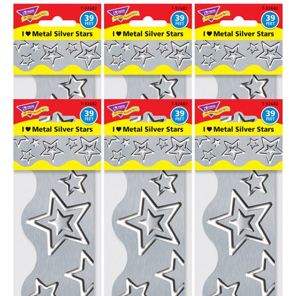 I ♥ Metal Silver Stars Terrific Trimmers®, 39' Per Pack, 6 Packs