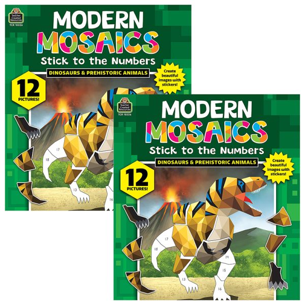 Dinosaurs Modern Mosaics Stick to the Numbers Activity Book, Pack of 2