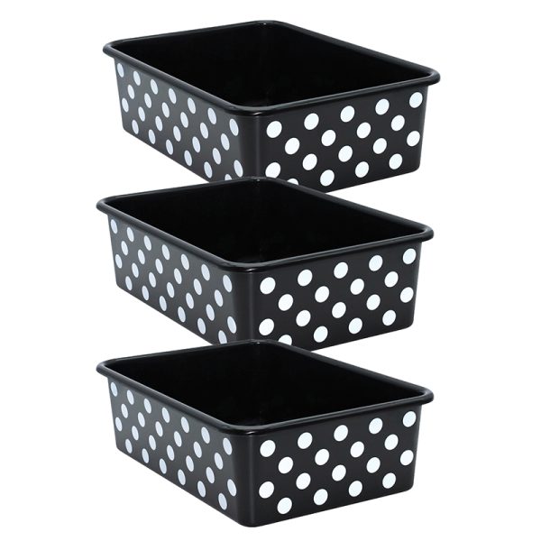 White Polka Dots on Black Large Plastic Storage Bin, Pack of 3