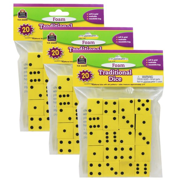 Foam Traditional Dice, 0.75", 20 Per Pack, 3 packs