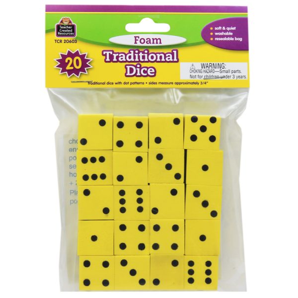 Foam Traditional Dice, 0.75", Pack of 20