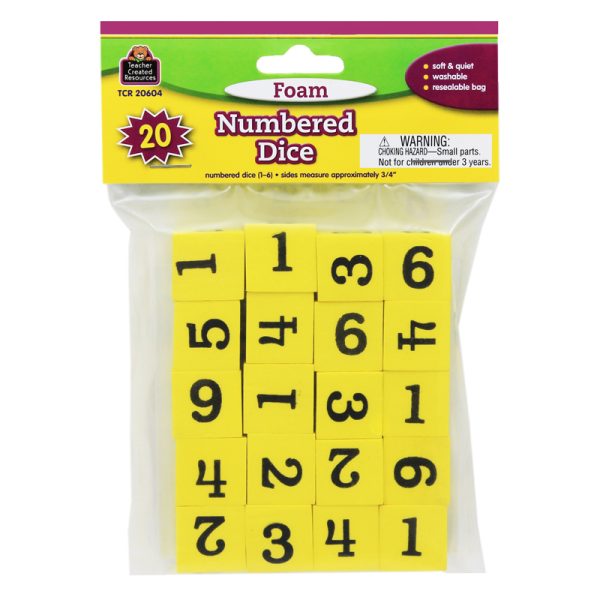 Foam Numbered Dice (1-6), Pack of 20