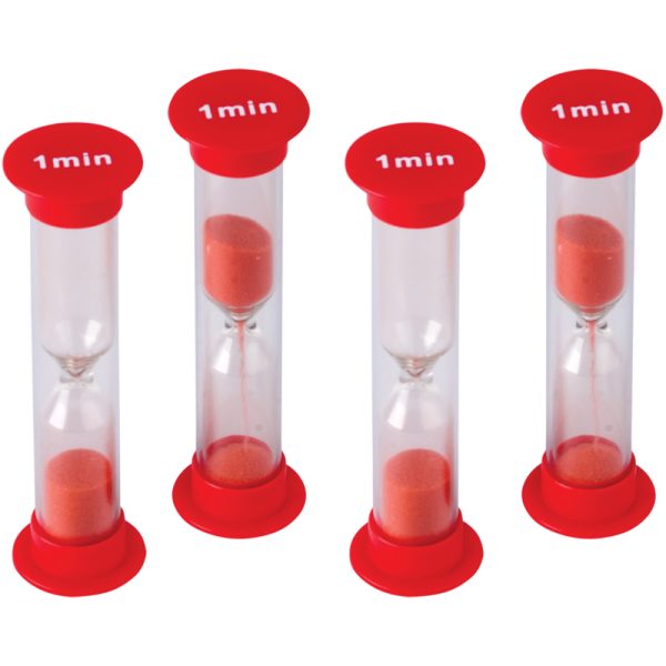 1 Minute Sand Timers - Small, Red, Pack of 4