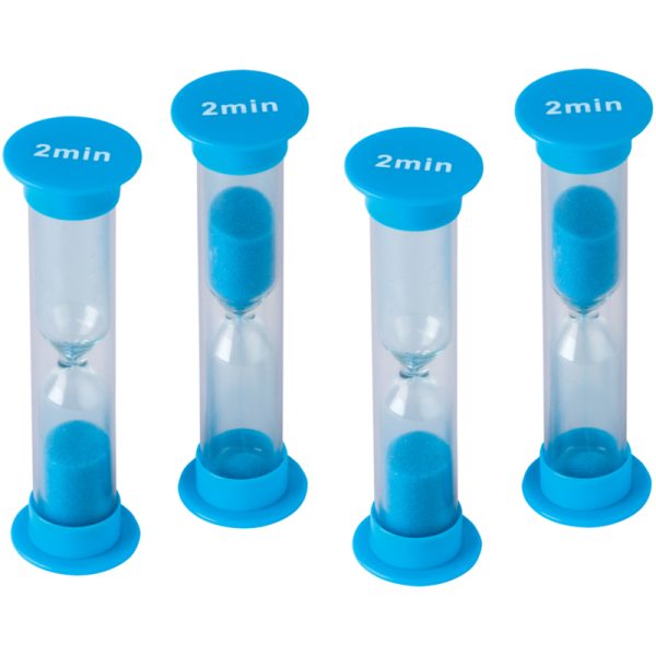 2 Minute Sand Timers - Small, Blue, Pack of 4