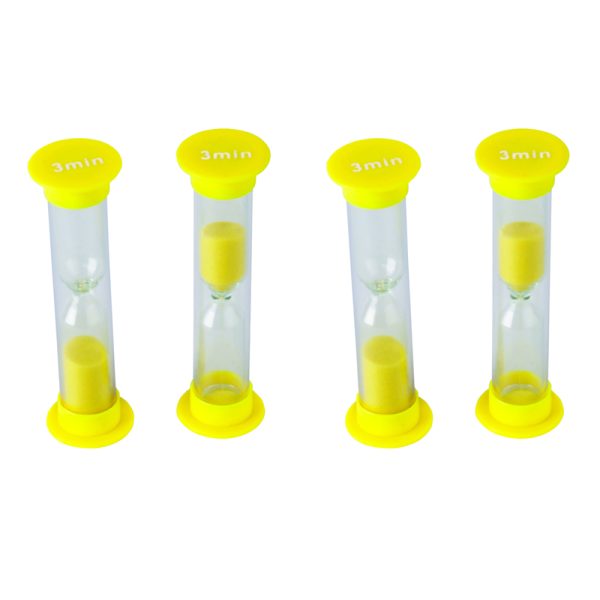 3 Minute Sand Timers - Small, Yellow, Pack of 4