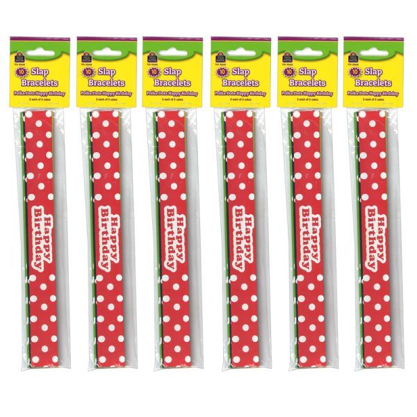 Polka Dots Happy Birthday Slap Bracelets, 10 Per Pack, 6 Packs