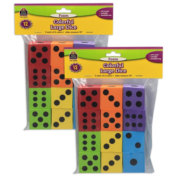 Foam Colorful Large Dice, 12 Per Pack, 2 Packs